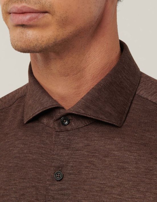 Brown Melange Jersey Solid colour Shirt Collar cutaway Tailor Custom Fit hover