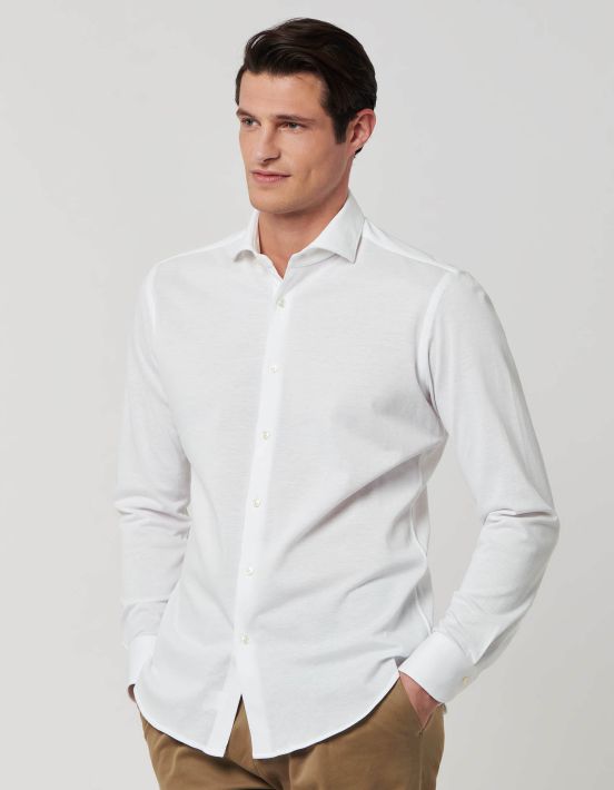 White Piquet Solid colour Shirt Collar cutaway