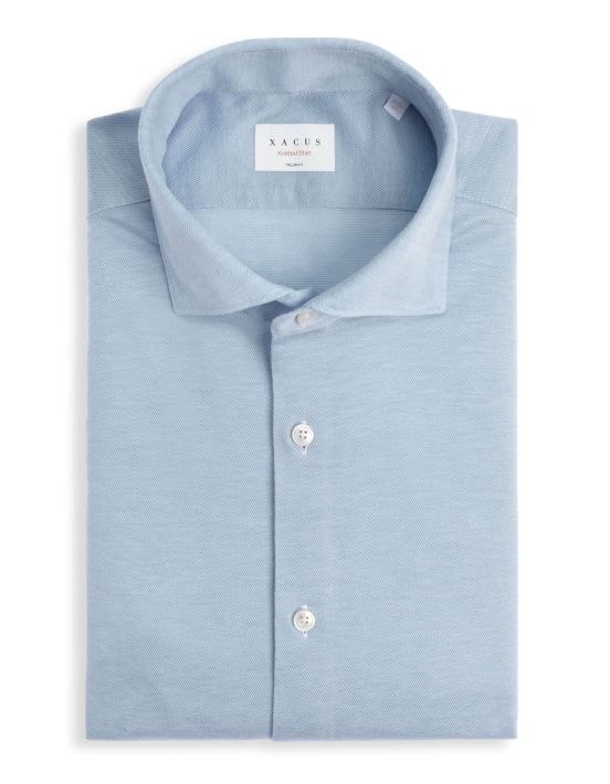 Light Blue Piquet Solid colour Shirt Collar cutaway Tailor Custom Fit