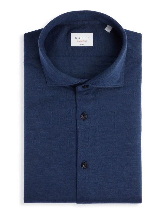 Dark Blue Piquet Solid colour Shirt Collar cutaway Tailor Custom Fit