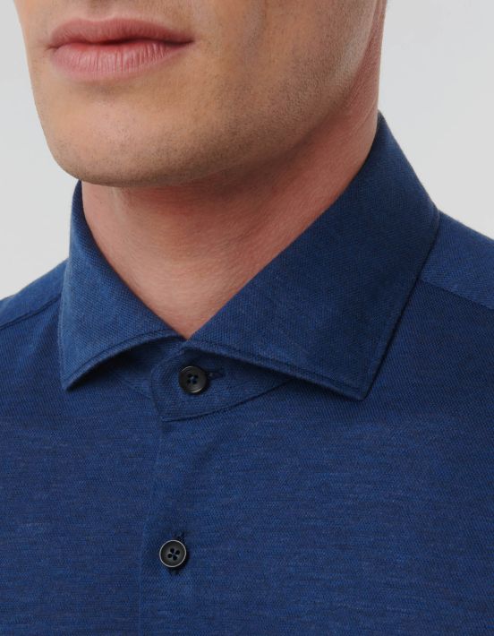 Dark Blue Piquet Solid colour Shirt Collar cutaway Tailor Custom Fit hover