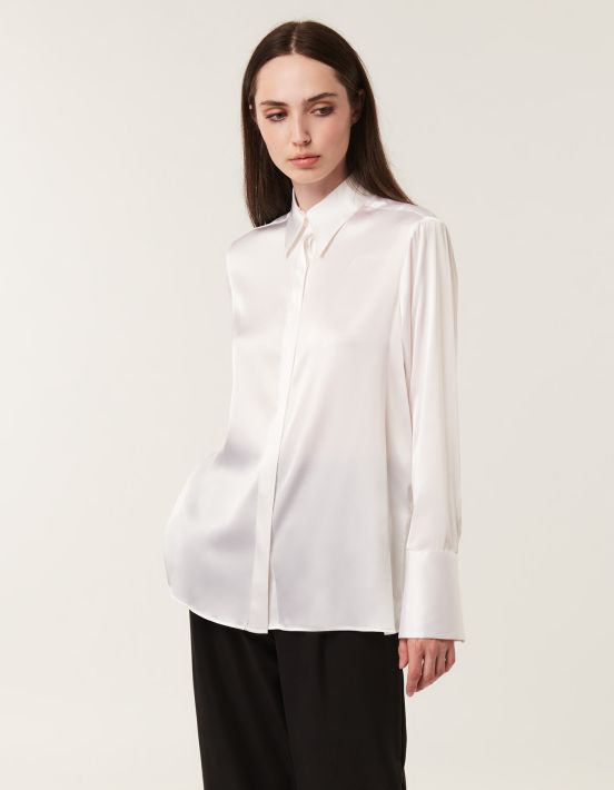 Shirt White Silk Solid colour Regular Fit