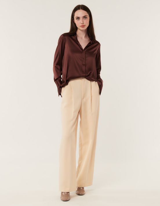 Shirt Brown Silk Solid colour Regular Fit