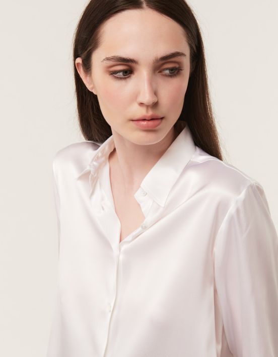 Shirt White Silk Solid colour Regular Fit