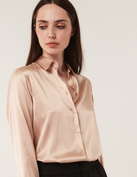 Shirt Beige Silk Solid colour Regular Fit