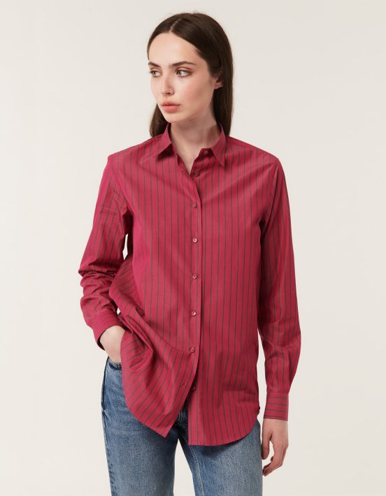 Shirt Fuchsia Cotton Stripe Regular Fit