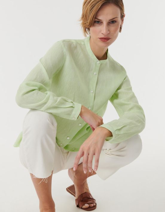 Shirt Green Apple Linen Solid colour Regular Fit