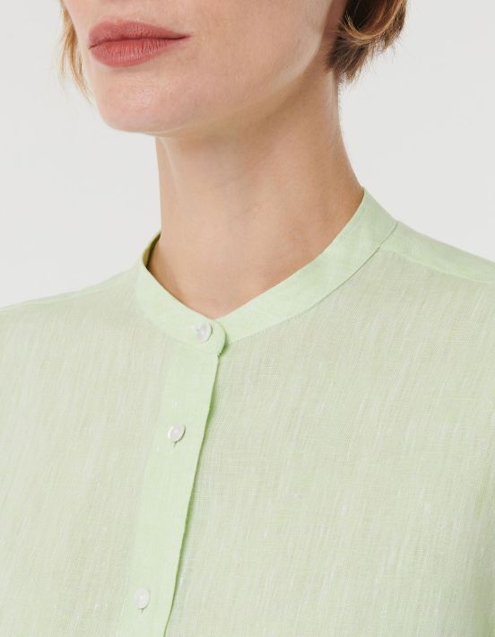 Camisa Manzana verde Lino Liso Regular Fit hover