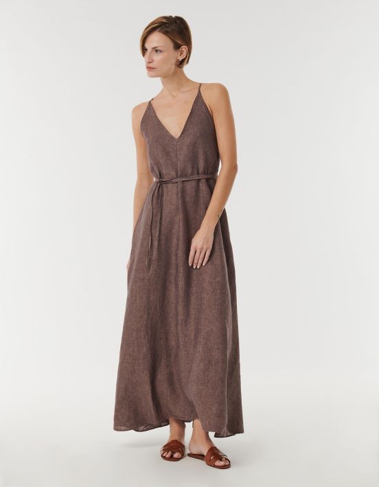 Dress Brown Linen Solid colour One Size