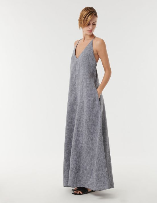 Dress Grey Melange Linen Solid colour One Size