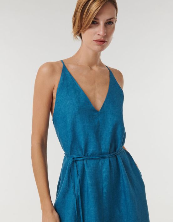 Kleid Pfauenblau Leinen Uni One Size