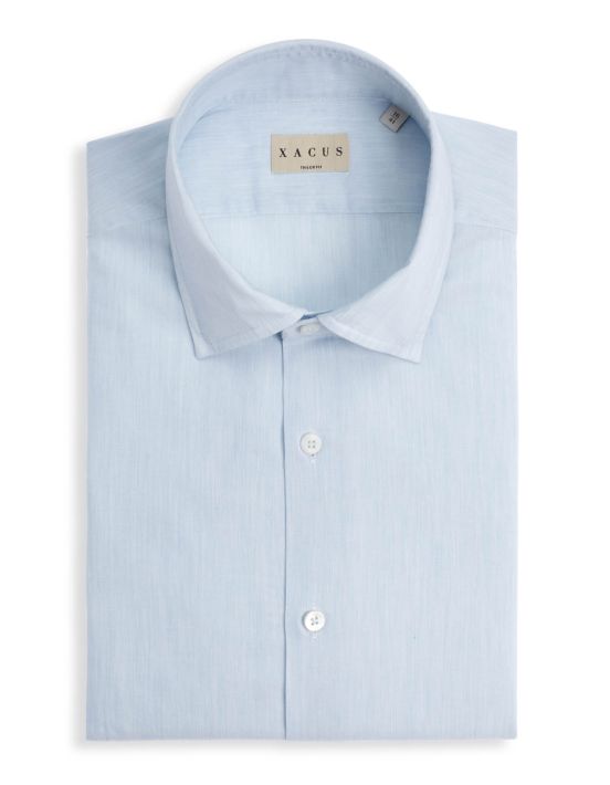 Light Blue Melange Poplin Solid colour Shirt Collar open spread Tailor Custom Fit