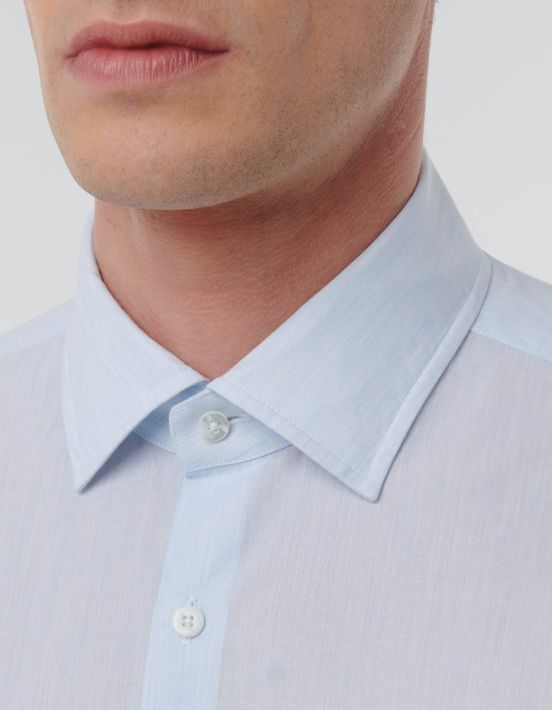 Light Blue Melange Poplin Solid colour Shirt Collar open spread Tailor Custom Fit hover