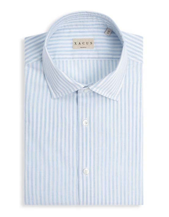Light Blue Melange Poplin Stripe Shirt Collar open spread Tailor Custom Fit
