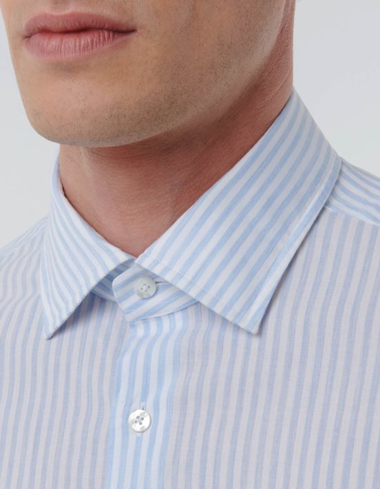 Light Blue Melange Poplin Stripe Shirt Collar open spread Tailor Custom Fit hover