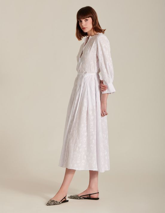 Dress White Cotton Pattern Regular Fit