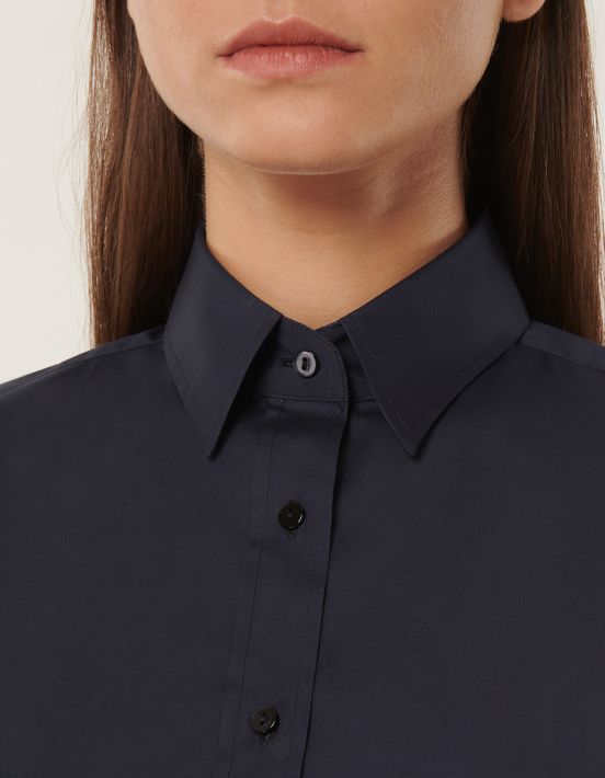 Shirt Navy Blue Stretch Solid colour Slim Fit hover