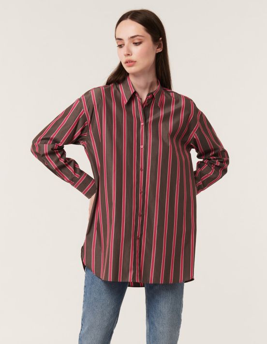 Shirt Brown Cotton Stripe Over