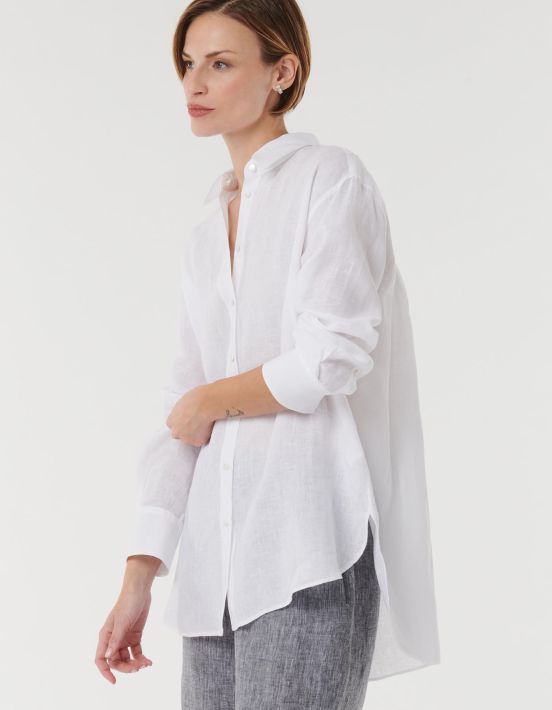 Shirt White Linen Solid colour Over