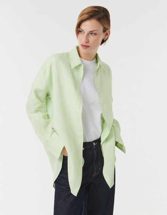 Shirt Green Apple Linen Solid colour Over