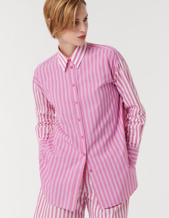 Shirt Dark Pink Cotton Stripe Over