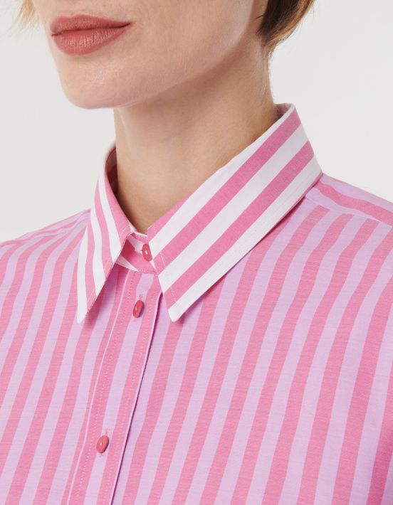 Shirt Dark Pink Cotton Stripe Over hover