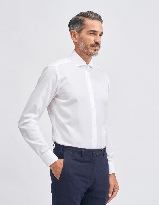 Camicia Collo francese Tinta Unita Twill Bianco