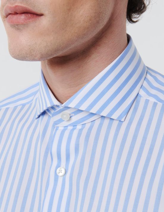 Light Blue Textured Stripe Shirt Collar cutaway Tailor Custom Fit hover