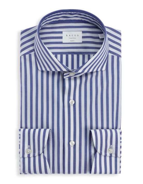 Blue Textured Stripe Shirt Collar cutaway Tailor Custom Fit