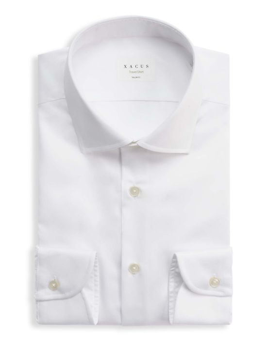 Camisa Cuello italiano Liso Sarga Blanco Tailor Custom Fit