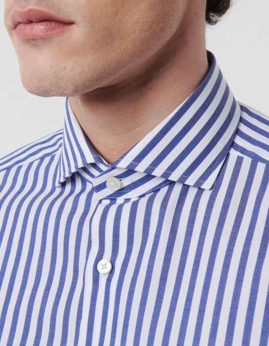 Camicia Collo francese Righe Armaturato Blu Slim Fit hover