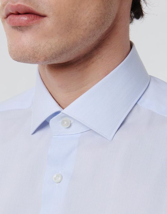 Light Blue Twill Stripe Shirt Collar small cutaway Slim Fit hover