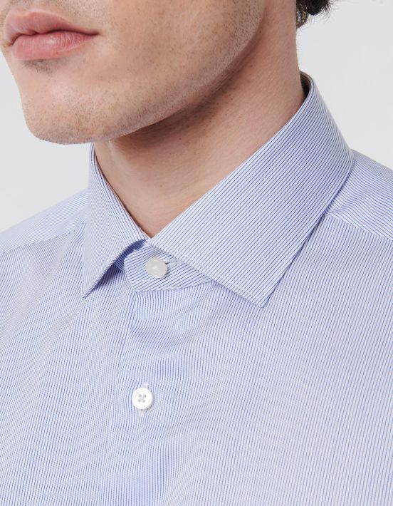 Blue Twill Stripe Shirt Collar small cutaway Slim Fit hover