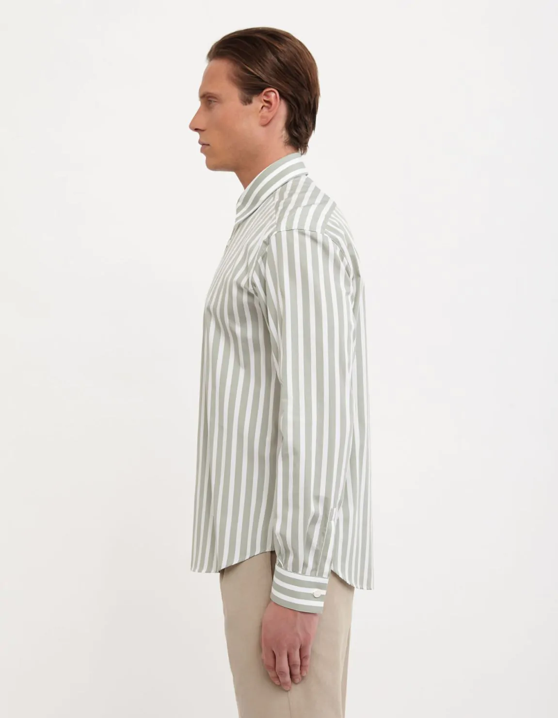 Sage Green Poplin Stripe Shirt Collar spread Evolution Classic Fit 6