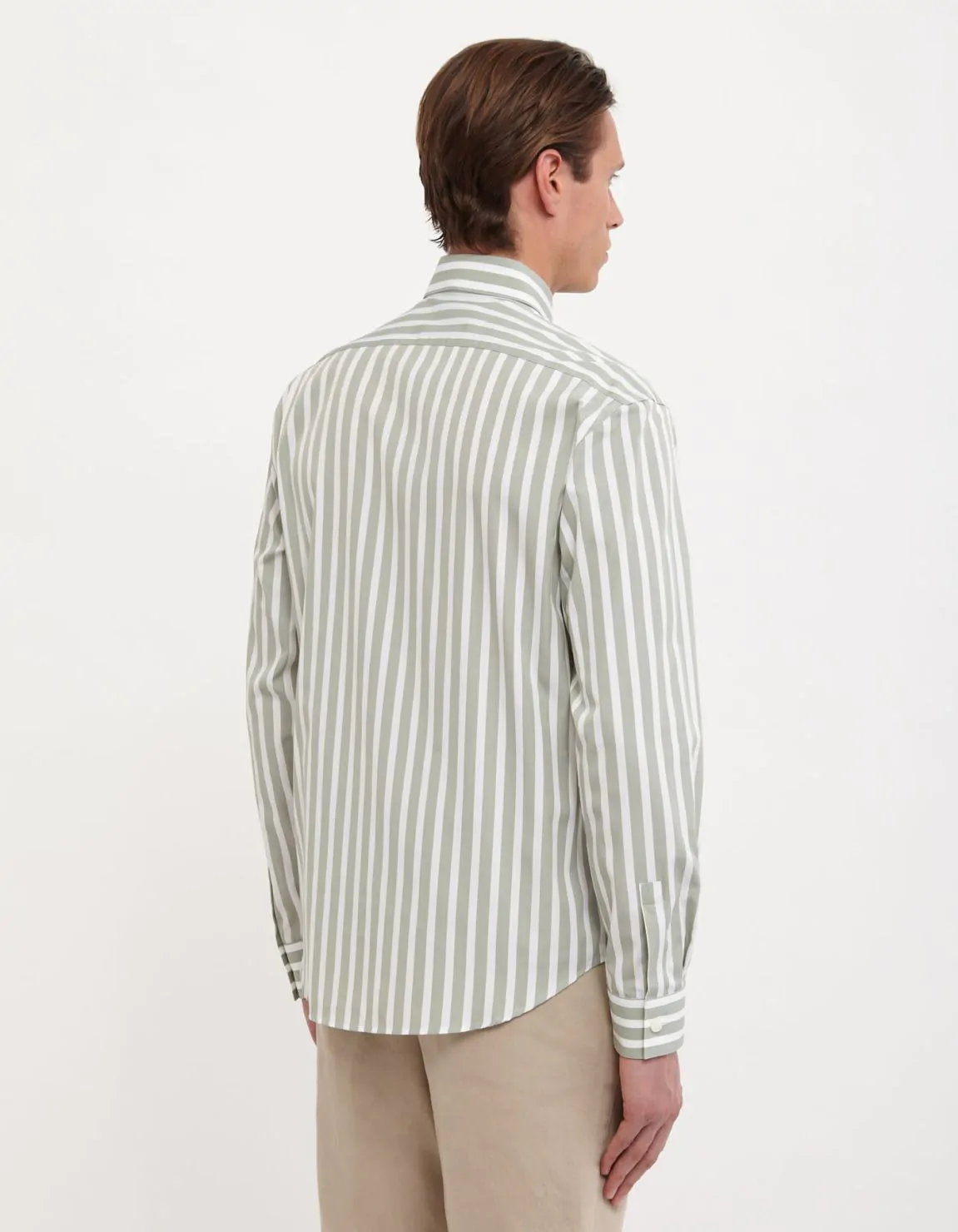 Sage Green Poplin Stripe Shirt Collar spread Evolution Classic Fit 7