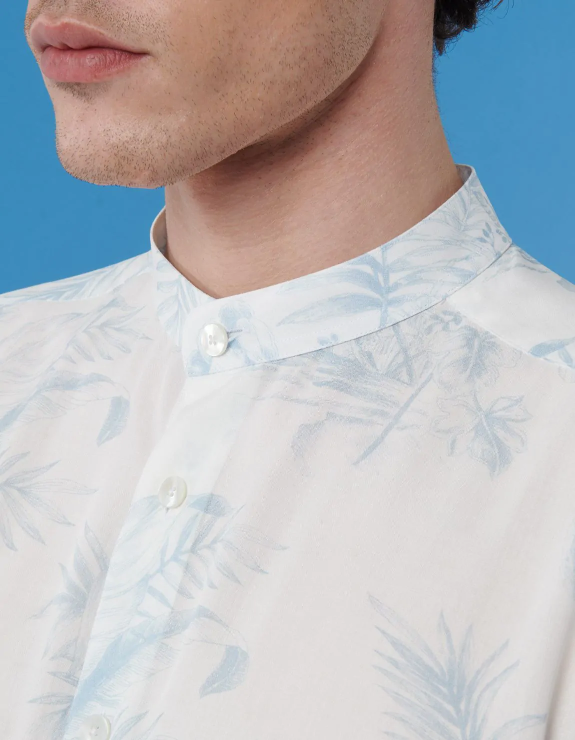 Camisa Cuello mao Estampado Viscosa Celeste claro Evolution Classic Fit 2