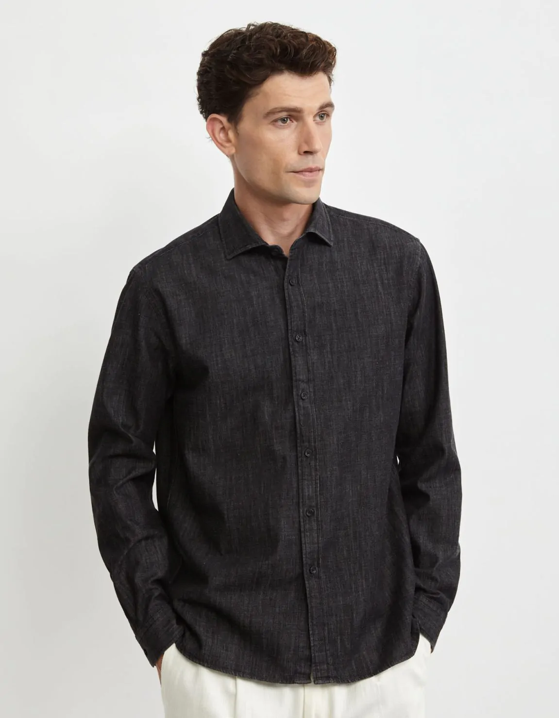 Camicia Collo francese Tinta Unita Indaco Nero Tailor Custom Fit 3