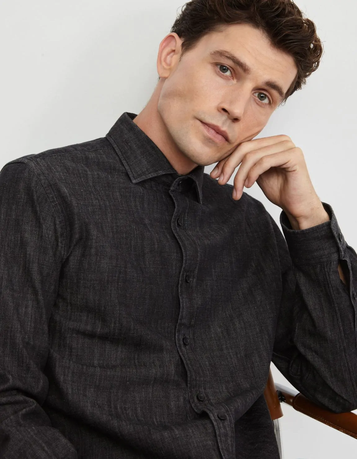 Camicia Collo francese Tinta Unita Indaco Nero Tailor Custom Fit 7