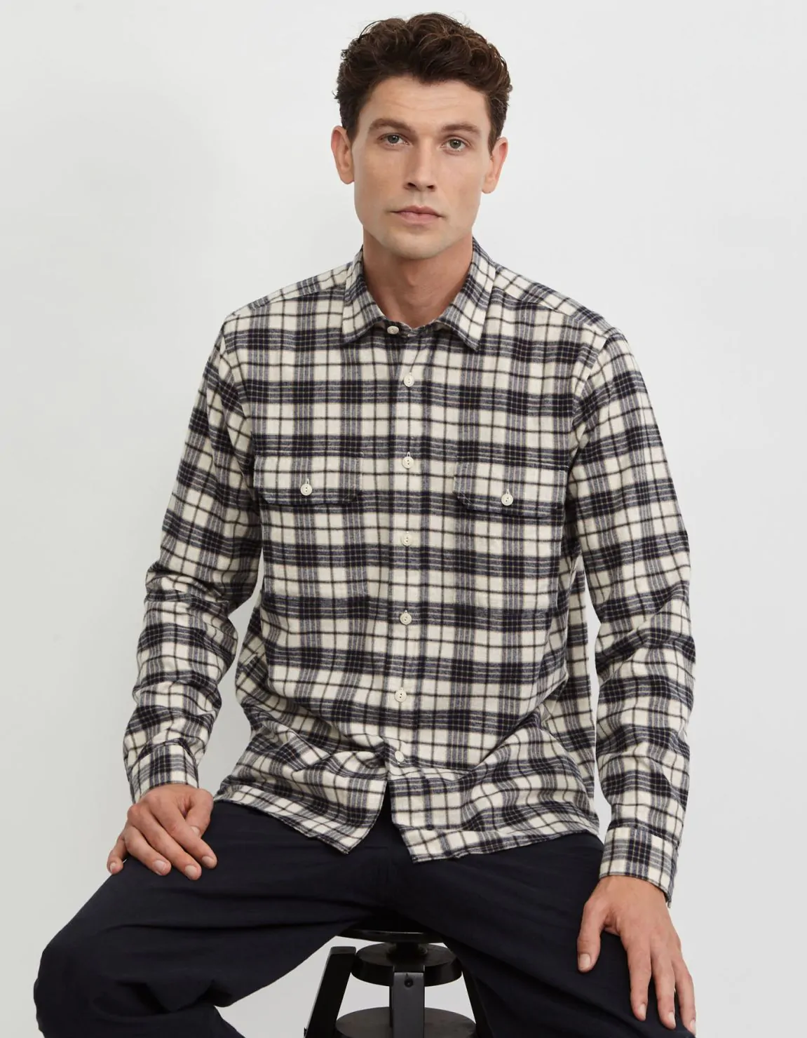 Camisa Cuello italiano pequeño Cuadros Sarga Camel Tailor Custom Fit 3