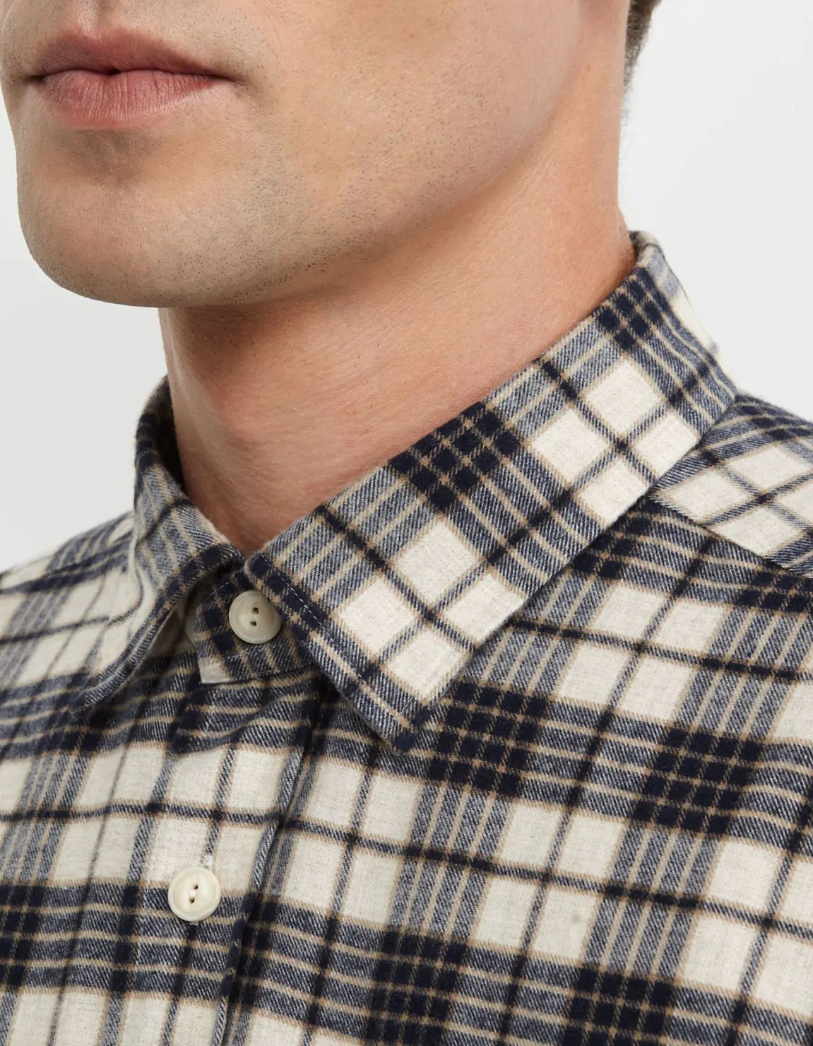 Camisa Cuello italiano pequeño Cuadros Sarga Camel Tailor Custom Fit 2