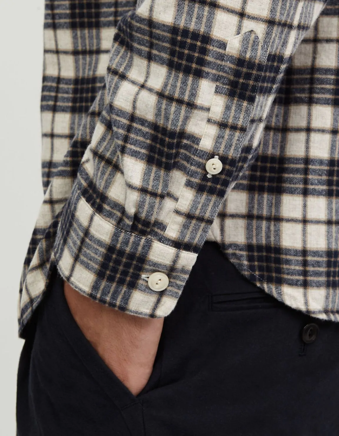 Camisa Cuello italiano pequeño Cuadros Sarga Camel Tailor Custom Fit 5