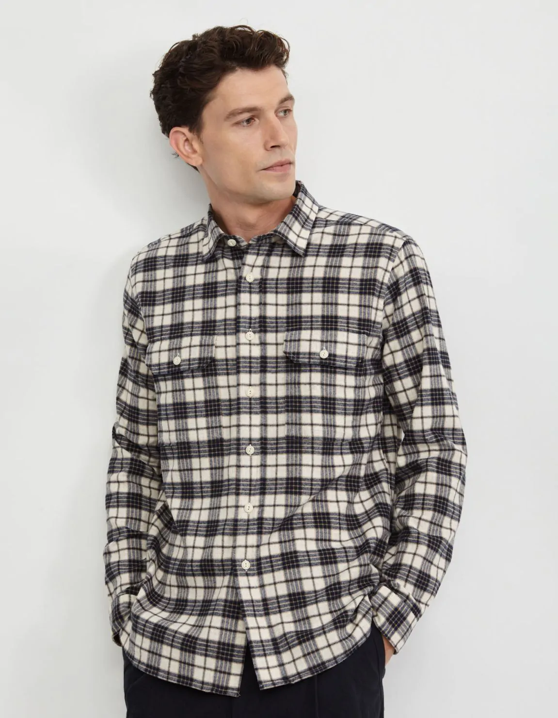 Camisa Cuello italiano pequeño Cuadros Sarga Camel Tailor Custom Fit 6