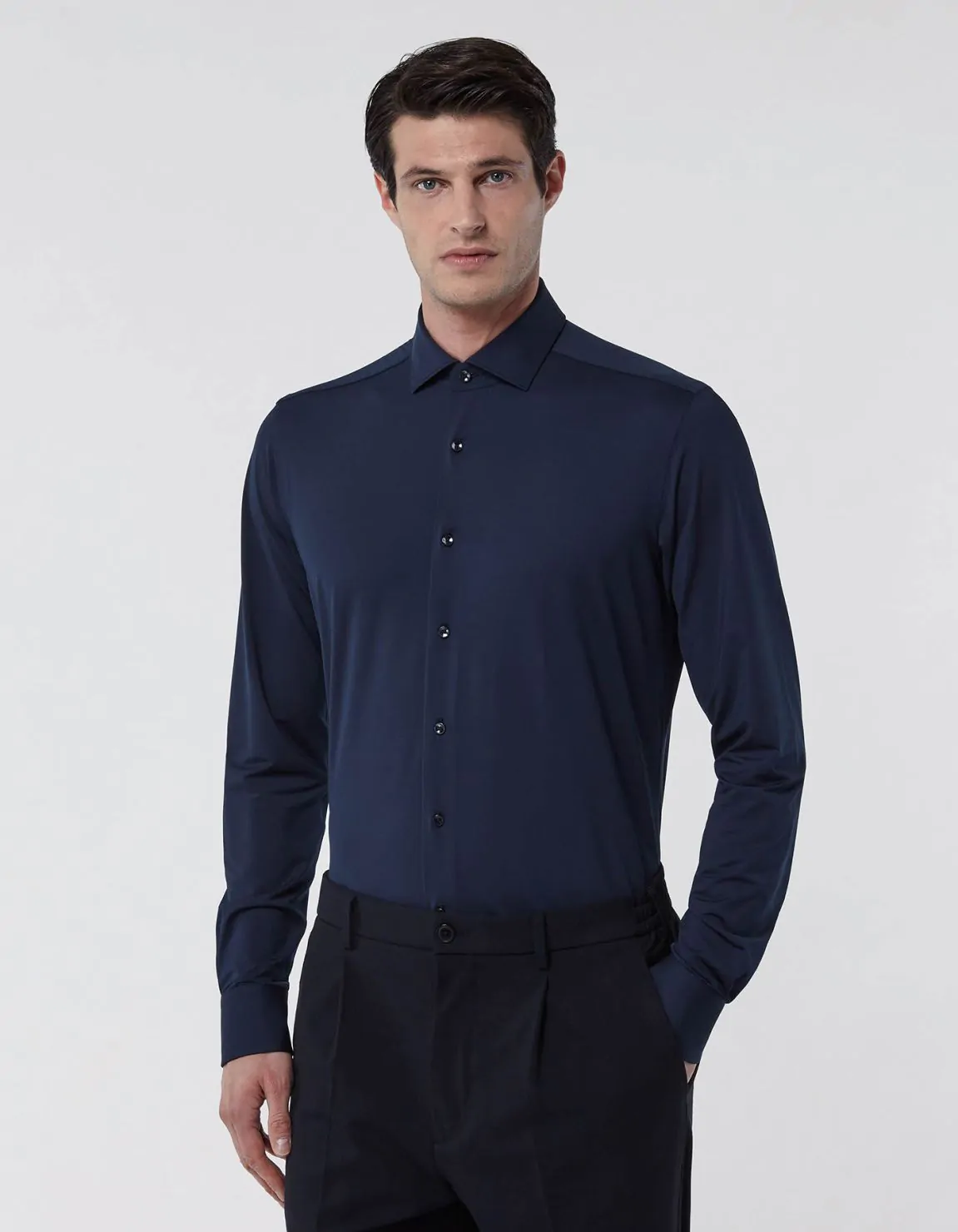 Navy Blue Oxford Solid colour Shirt Collar small cutaway Slim Fit 2