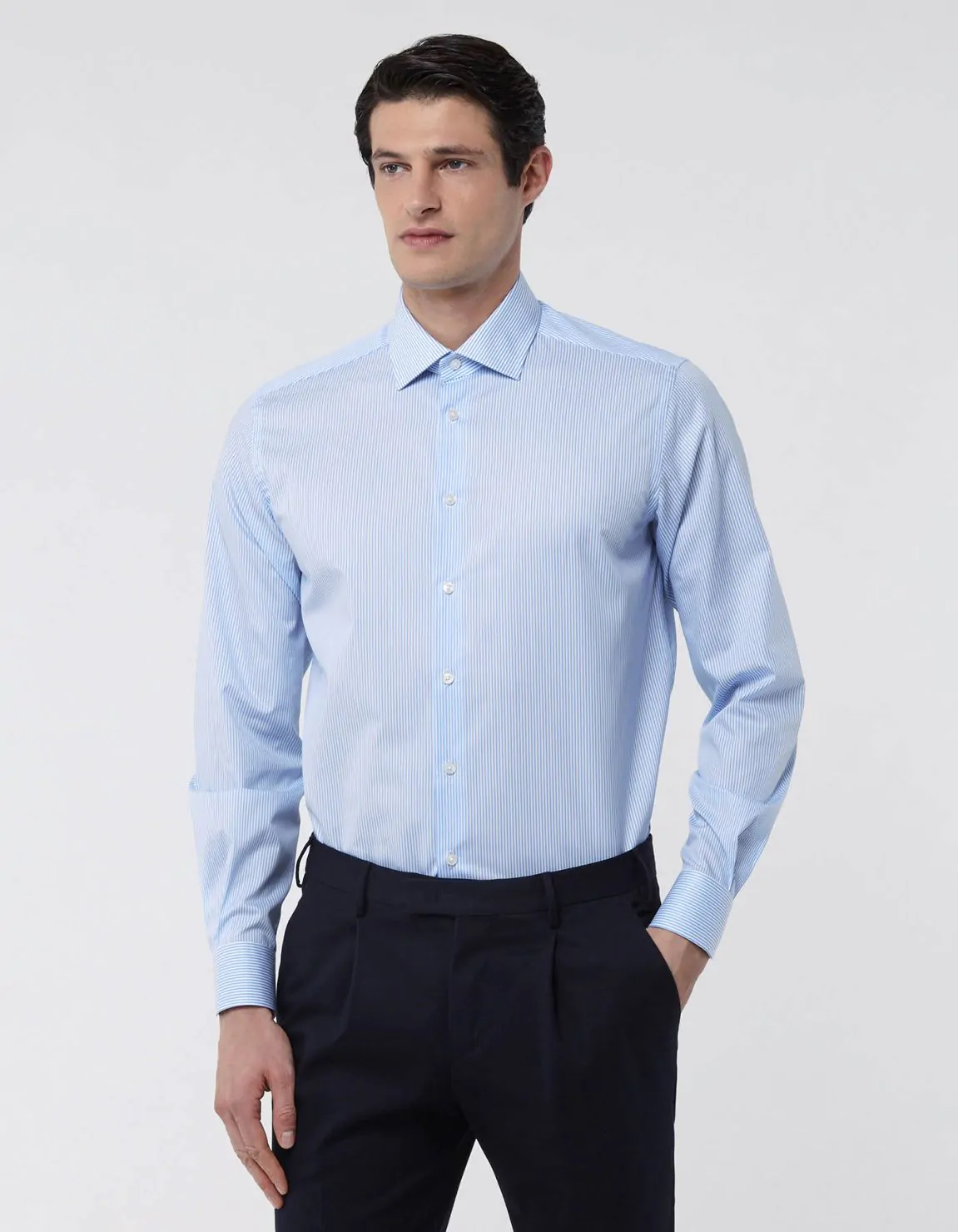 Light Blue Twill Stripe Shirt Collar spread Evolution Classic Fit 3