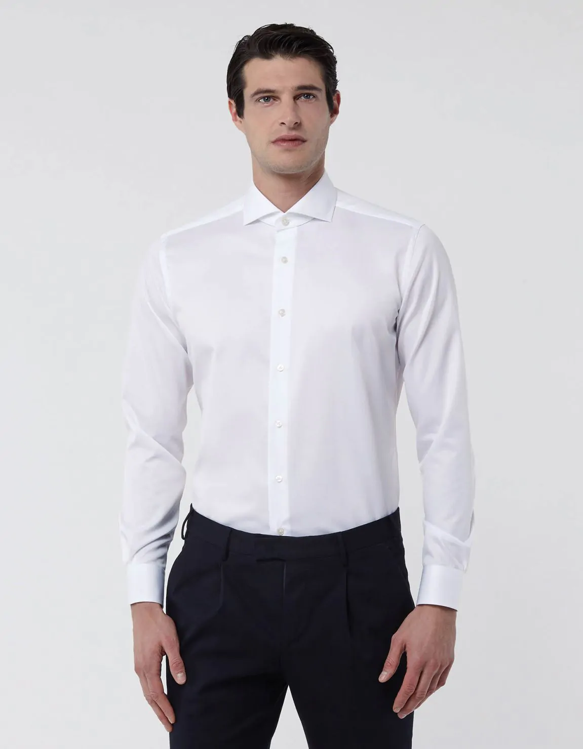 Camisa Cuello francés Liso Sarga Blanco Tailor Custom Fit 3